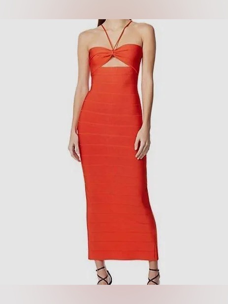 Herve Leger Ico8393863 Icon Gathered Strappy Gown Poppy Nwt
